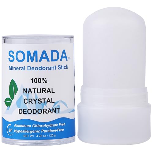 SOMADA Crystal Deodorant Stick for Women and Men, 4.25 oz/120g - Unscented 100% Natural Alum Salt Stone Rock, Stocking Stuffer Holiday Gift