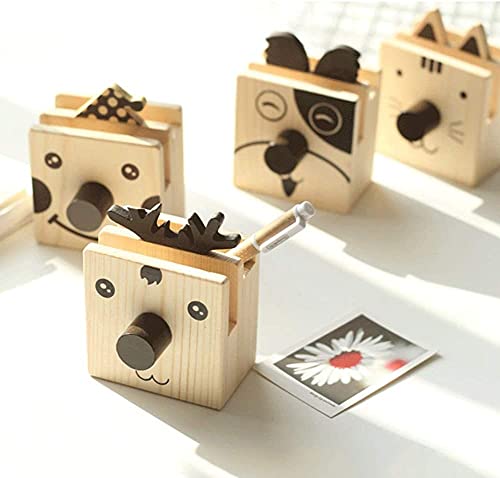 Porte-Stylo en Bois Massif, Seau à stylos de Bureau, Animal Mignon avec Cadre de Lunettes et Support de Rangement pour téléphone Portable (élan)