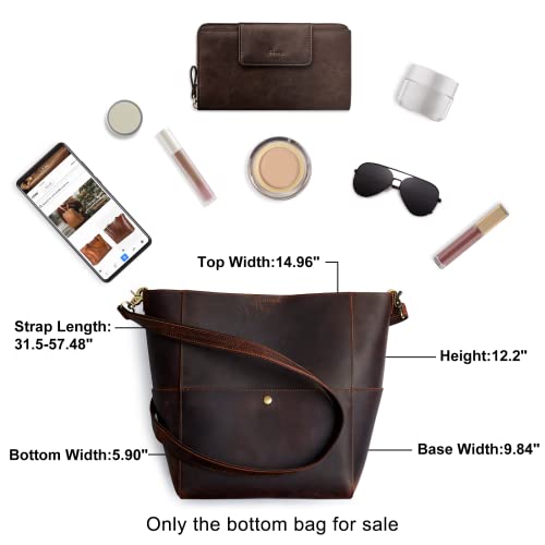 S-Zone Women Genuine Leather Bucket Bag Hobo Shoulder Handbag Crossbody Purses Vintage Tote Pocketbooks #TOP4
