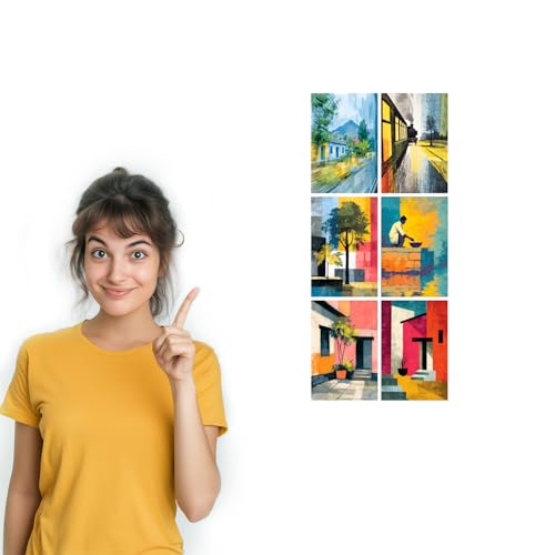 Image of SiddArtify Abstract Landscape Wall Art Poster Print Set - Modern Travel Poster Decor for Living Room Bedroom Office - Set of 2-4x6 Inch - Board (Pack of 6) - Sticker (Pack of 6)