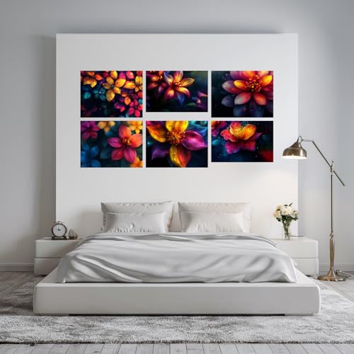 Image of SiddArtify Floral Wall Art Prints Set - Colorful Flower Poster Decor for Living Room Bedroom Office - 8x12 inch Board Pack of 6