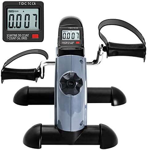 Mini Exercise Bike, himaly Under Desk Bike Pedal Exerciser Portable Foot Cycle Arm & Leg Peddler Machine with LCD Screen Displays (Gray'')