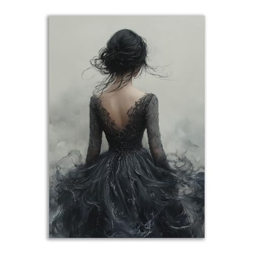 Toile abstraite Halloween pour salon moderne, grand portrait féminin orange TERUEA 70x100cm
