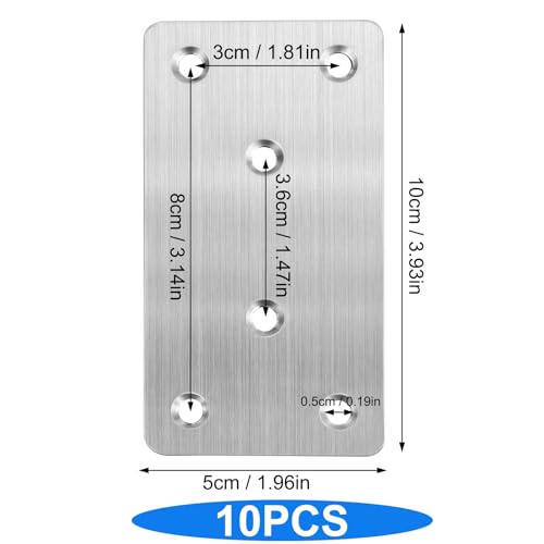 10PCS Flat Metal Brackets Repair Connector, Stainless Steel Sleeper Brackets 100x50x2mm, Heavy Duty Flat Brackets, Flat Brackets for Wood, Stainless Steel Mending Plates, for Connector Wood Fixing - Image 2