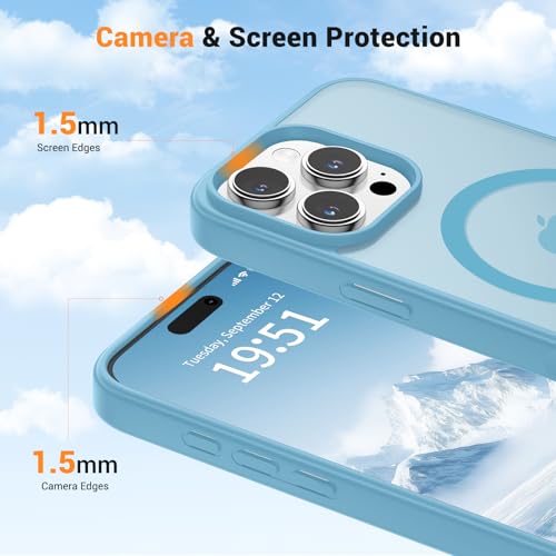 vnnink for iPhone 16 Pro Max Case,Magnetic Matte Military Grade Drop Protection Translucent Cell Phone Cover - Slim Rugged Durable Shockproof Bumper Case-Light Blue by vnnink - Image 6