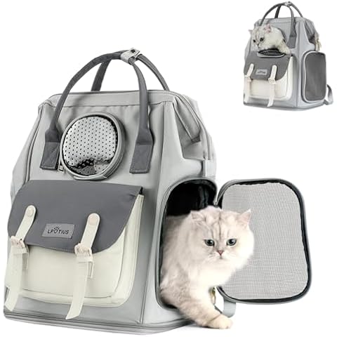 LPOTIUS Cat Carrier Backpack Dog Backpack Carrier for Small Dogs, Breathable Pet Carrier Backpack with Harness Lightweight and Portable for Travel Hiking and Outdoor, Gray Cover