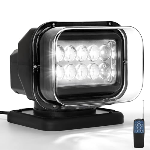 Spotlight for Truck Remote Control LED Search Light 360 Rotation Auto-Reset 50W 5000LM 6 Strong Magnetic Mount(Black) for Marine Boat Off-Road Pickup SUV UTV Hunting Outdoor Work