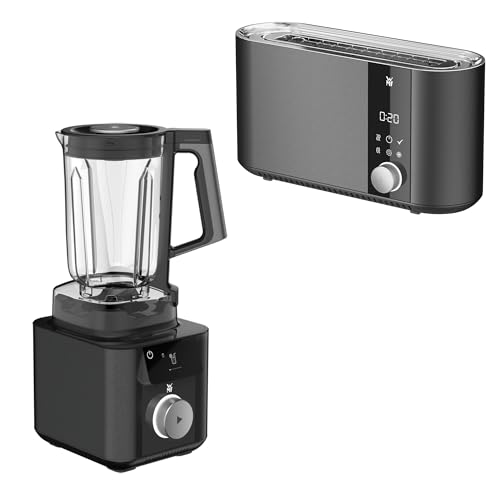 WMF Set 2-teilig Master Toaster Langschlitz motorisiert, Toaster 2 Scheiben, XXL-Toast, automatische Brotzentrierung und WMF Master Hochleistungsmixer, Standmixer mit Mixbehälter 1,75l, Ice-Crush