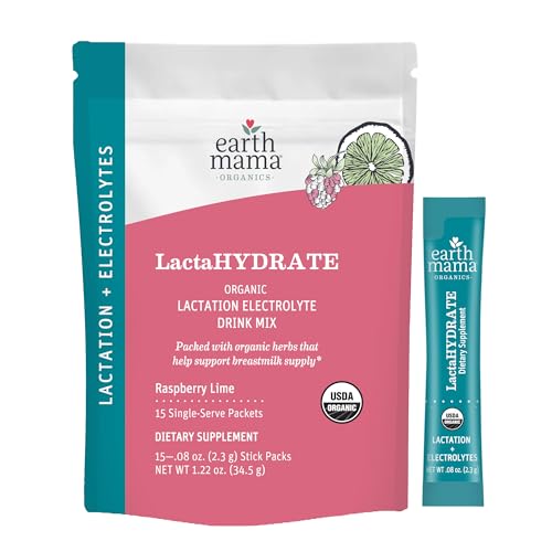 Earth Mama Organic LactaHYDRATE Lactation Hydration Drink Mix - 3.35 oz - Certified Organic by Oregon Tilth Electrolyte Drink with Herbs - Supports Breastmilk Supply for Breastfeeding & Pumping Moms