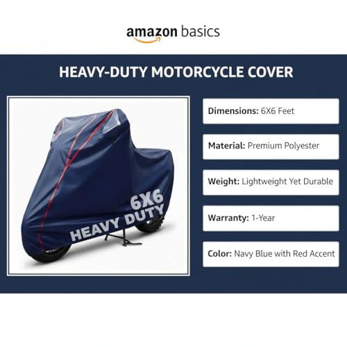 Image of 6X6 Heavy Duty Bike Cover for HF Deluxe, Dual Tone Blue & Red Piping, All-Weather Protection, Waterproof, UV Resistant, Dustproof, Durable Outdoor Motorcycle Body Covers for Daily Use