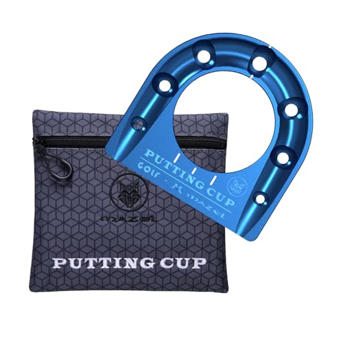 MAZEL Golf Putting Cup Hole Accuracy Trainer - Anodized Milled Aluminum Alloy Putting Training Aid for Indoor Outdoor Practice with Carry Bag (Navy Blue)