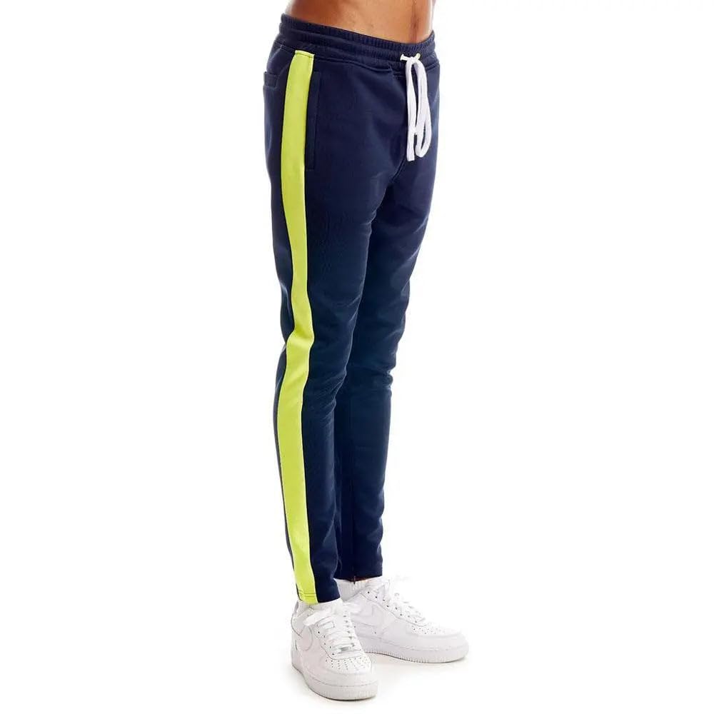 Rebel Minds Men Track Pants - Stylish Men's Sweatpants, Joggers for Men, Athletic and Casual Wear, with Pockets Navy Yellow