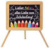 ZauberDeko Schultafel Schwarz Buntstifte MIT Name Einschulung Junge Mädchen Holz Tafel Tischdeko Geschenk