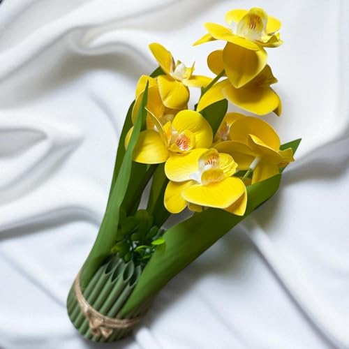 Image of Garden Art Pack of 1 Artificial Phalaenopsis Orchid Bonsai Bunch, 6 Heads, 9 Flowers, 31 cm GAAPHOB-6H-31Y (Yellow)