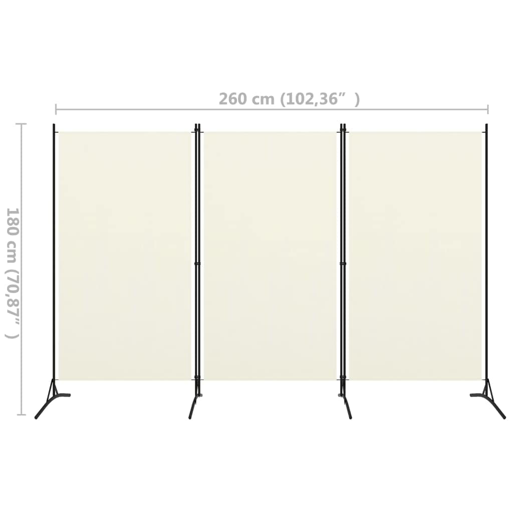 Paravento a 3 Pannelli,Separè paravento Pannello Divisore per la Stanza con Piedini Stabili Per patio, ufficio, casa, ospedale Bianco Crema 260x180 cm
