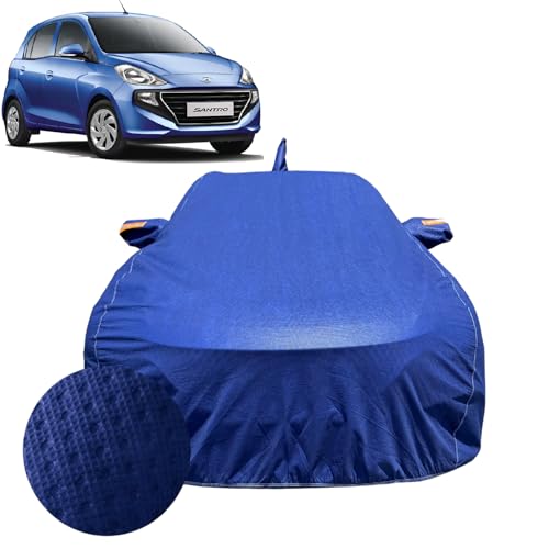 Image of Car Cover Compatible for Hyundai Santro (2018-2022) | 100% Waterproof Cover with Antenna & Reflective Mirror Pockets | Dustproof, Scratchproof, Heatproof Car Cover |Soft Cotton Lining| Blue