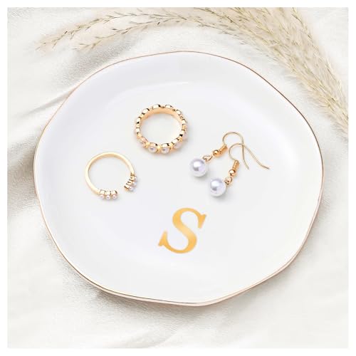 ProCase Ceramic Jewelry Tray, Initial Ring Dish Trinket Plate Engagement Gift, Small Personalized Monogram Ring Bowl for Wedding, White Decorative Jewelry Holder for Women Vanity -Letter S ProCase Ceramic Jewelry Tray, Initial Ring Dish Trinket Plate Engagement Gift, Small Personalized Monogram Ring Bowl for Wedding, White Decorative Jewelry Holder for Women Vanity -Letter S