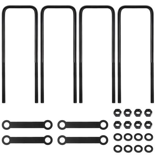 Image of 14 Inch Square Bend U-Bolt Kit for Truck Chassis | Heavy-Duty Steel Suspension Leaf Spring U Bolts with 6 Inch Tie Plates