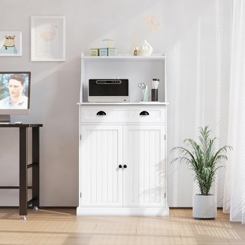 HOLTICO Armario de cocina Microondas Armario multifunción Blanco con estante ajustable, Armario independiente para cocina, salón, dormitorio, comedor, garaje - imagen 7