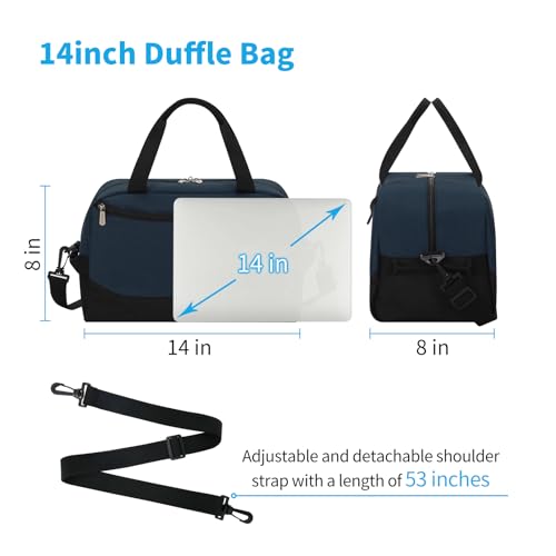 Image of Apenze Small Gym Bag 14 inch lightweight Carry On Mini Duffel Bag with D-Ring for Travel Sport - Navy Blue