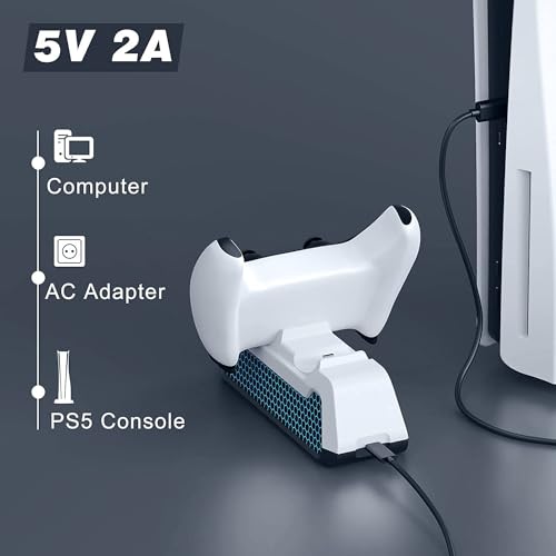 TwiHill Carregador para PS5, estação de carregamento USB de base dupla PS5 com indicador LED(Versão