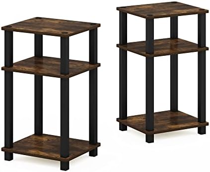 Furinno Just 3-Tier Turn-N-Tube End Table, Side Table, Nightstand, Columbia Walnut/Black