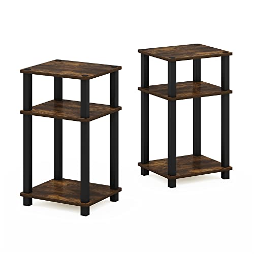 Furinno JUST Side Table Set of 2, 3-Tier Open Shelf End Table, Toolless Assembly Night Stand, Bedside Table with Square Tube, for Living Room, Bedroom, Amber Pine by Furinno - Image 6