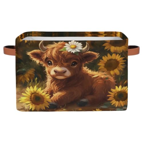 Image of RPWOBBYQ Highland Cow Storage Baskets with Handles Fabric Storage Boxes Collapsible Nursery Basket for Shelf Book Cloth 15 X 11 X 9.5 IN Cute Closet Organizer Bins