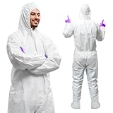 AMZ Medical Supply White Disposable Coveralls with Hood & Boots, Small. Pack of 5 Microporous Lab Coveralls for Men & Women. 60 GSM Painters Suit Disposable with Elastic Wrist, Lower Back, Zipper