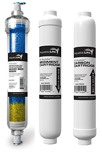 Aquatic Life RO Cartridge 3pcs Bundle -(1-DI Color Changing Mixed Bed Resin, 1- Sediment Cartridge, 1-Carbon Cartridge)