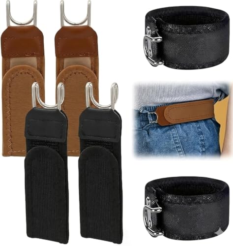 Nothora No Buckle Belts for Men 4PCS Metal Hook Elastic Belt - Buckless Belt for Men Unisex Adjustable Waist Strap (brown*2 Black*2)