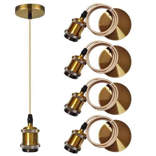 4 Pièces Suspension Luminaire Vintage und Support de Lampe E27, Douille Ampoule avec Câble, Suspension Luminaire avec Câble, Luminaire Suspension avec...