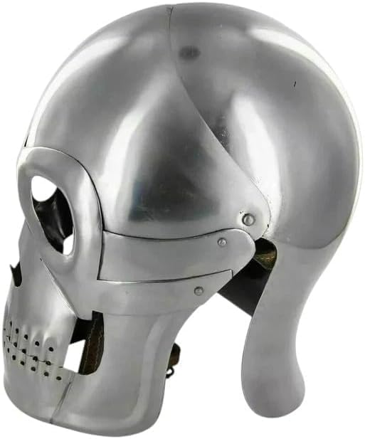 Medieval Knight Skull Helmet, Silver Metal Armor Costume Replica