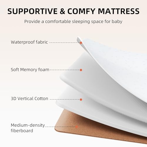 ANGELBLISS 3 in 1 Baby Bassinet, Rocking Bassinets Bedside Sleeper with Comfy Mattress and Wheels, 6 Height Adjustable Easy Folding Portable Bedside Crib for Newborn Infant (Khaki) - Image 6