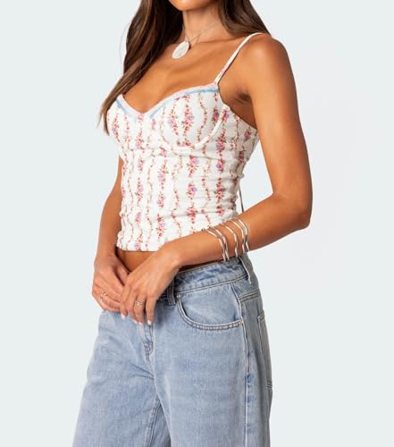 Women Teens Cute Babydoll Tops Y2k Floral Lace Trim Camisole Ruffle Tank Top Summer Flowy Peplum Top Streetwear2