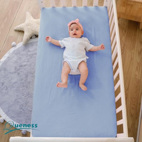 Image of Muslin Crib Sheets for Baby Boys Girls, Neutral Fitted Crib Mattress Sheet
