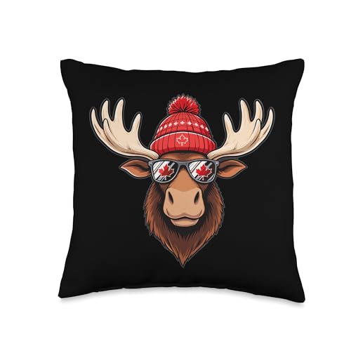 Canadian Flag Moose Sunglasses Funny Maple Leaf Canada Pride Throw Pillow