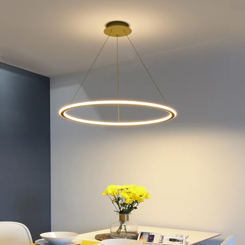 Lustre LED moderne doré Ø80cm suspendu avec télécommande pour cuisine
