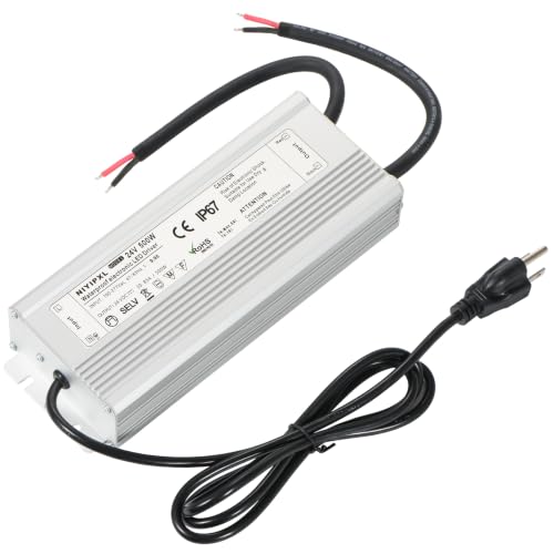 Image of LED Driver 500 Watts(250W X2) 24V DC Transformer,Waterproof IP67 Power Supply, Adapter with 3-Prong Plug 4.9 Feet Cable for Any DC led Lights, Computer Project, Outdoor Light