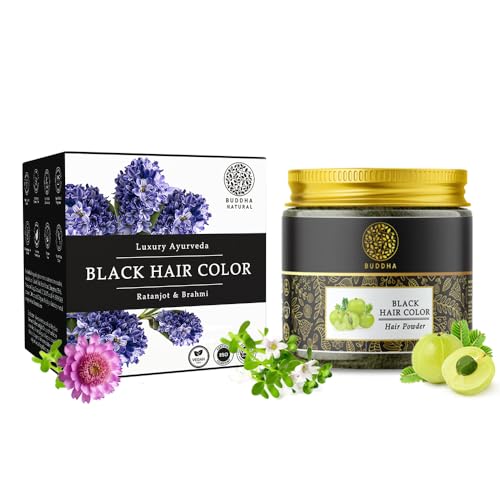 Image of Buddha Natural Black Hair Color Powder (50 Gram) - Get Instant Black Hair, Greys Coverage & Natural Shine | Ammonia-Free, Plant-Based Hair Color Powder