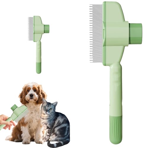 Pettine antipulci per cani, spazzola autopulente per cani, in acciaio inossidabile, pettine con denti in metallo per animali domestici che perdono e si attorcigliano (verde* 2)