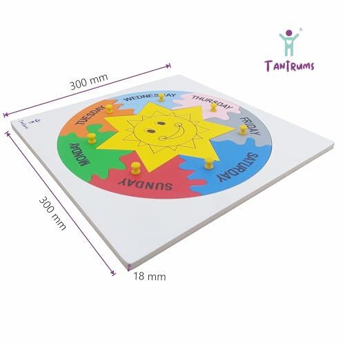 Image of Tantrums Days of The Week Learning Puzzle Board, Wooden Educational Toy with Sun Design, Multicolour,for Kid