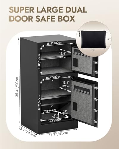 8.6 Cuft Heavy Duty Dual Door Safe Box with Hidden Lock Box Fireproof Waterproof Bag,Removable Shelves,Silent,Fireproof safe for Home, Office, Hotel (8.6 Cuft Double Door Safe)