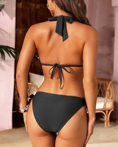 Image of Women Halter Bikini Set - Two Piece Triangle Swimsuit Tie Bathing Suit 2025 Cute Swimwear