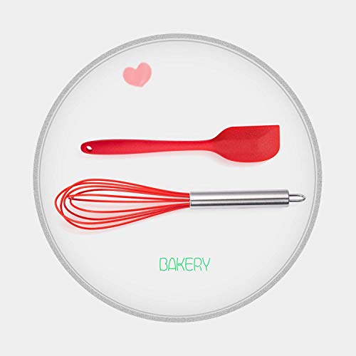 Image of P-Plus International Silicone Spatula Set 5-piece - 500ºF Heat-Resistant Baking Spoon Spatula - Seamless One-Piece Design Easy to Clean - Non-Stick Silicone Stainless Steel Core (Utensil 5 RED)