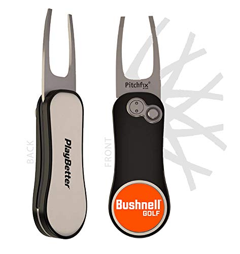 Bushnell Hybrid Golf Laser/GPS Rangefinder with PlayBetter Pitchfix Divot Tool & Bushnell Magnetic Ball Marker | Pinseeker w/Jolt, 1000 Yards, 5X Mag, Case | Bundle, 201835