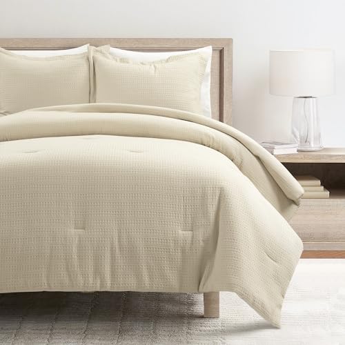 Lush Decor Haniya Solid Waffle Woven Textured Cotton Comforter Set,