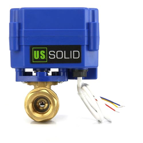 U.S. Solid 1/2" NTP Brass Motorized Ball Valve, Full Port, 9-24V AC/DC, 3-Wire Latching (Self-Hold) Control