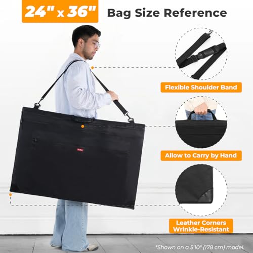 Image of Nicpro Light Weight Art Portfolio Bag, 24x36 Black Art Canvas Portfolio Case with Detachable Shoulder Strap, Leather Corners, Carrying Storage Case for Artwork, Poster, Sketching, and Drawing