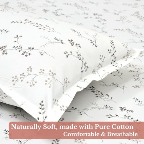 Image of Jaipur Weaves Double Bed Cotton Bedsheet Queen Size 90x100, 100% Pure Cotton Bed Sheet with 2 Pillow Covers, 240 TC Soft Breathable Floral Design - (Spring Tulips Brown, Queen)